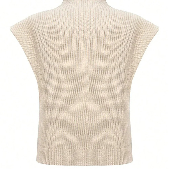 Beige Casual Women's Stand Collar Loose Knitted Sweater - Picture 3 of 4
